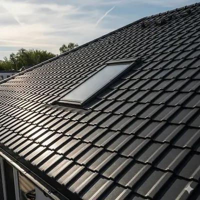 Macro detail on Daily Smart metal tile with Brilliant finish, highlighting external sparkles