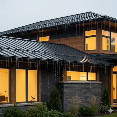 Mansard roof made of Daily Smart metal tile with matte Fresco finish, in black color
