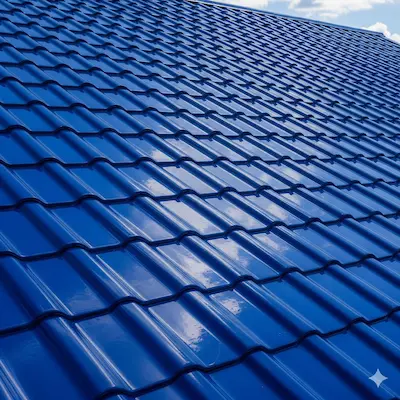 Close-up on Daily Smart metal tile with Lustro finish, showing both external gloss and internal membrane