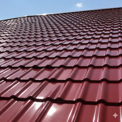 Daily metal tile in bright red color, with very glossy Lustro finish